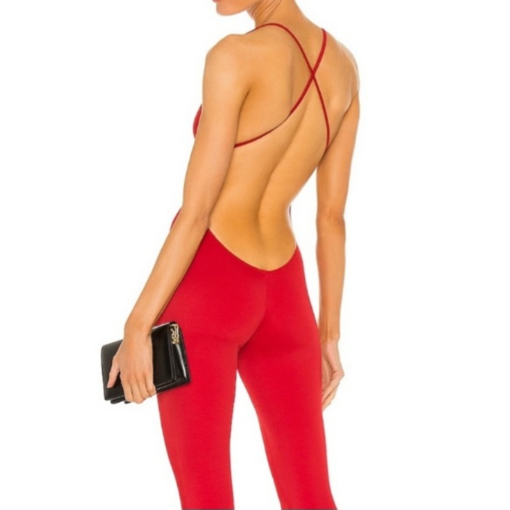 Norma Kamali Red Backless Stretch Jumpsuit